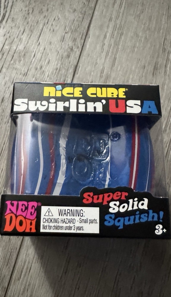 Nee Doh Nice Cube Swirlin' USA Super Solid Squish Toy