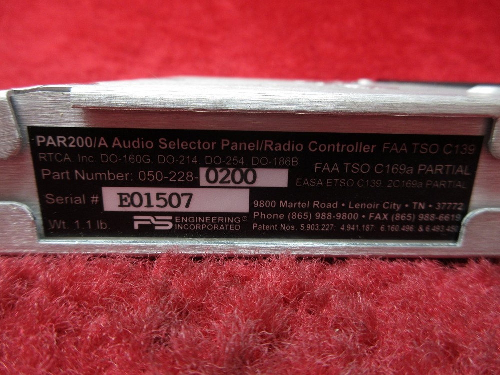 PS Engineering PAR200/A Audio Selector Panel/ Radio Controller PN 050-228-0200