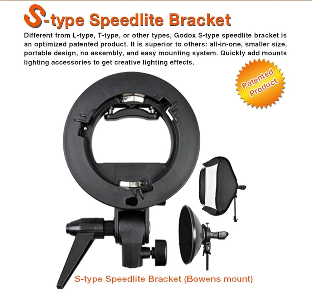 S Type Bracket Bowens Mount Holder for Speedlite Flash Snoot Softbox Honeycomb a