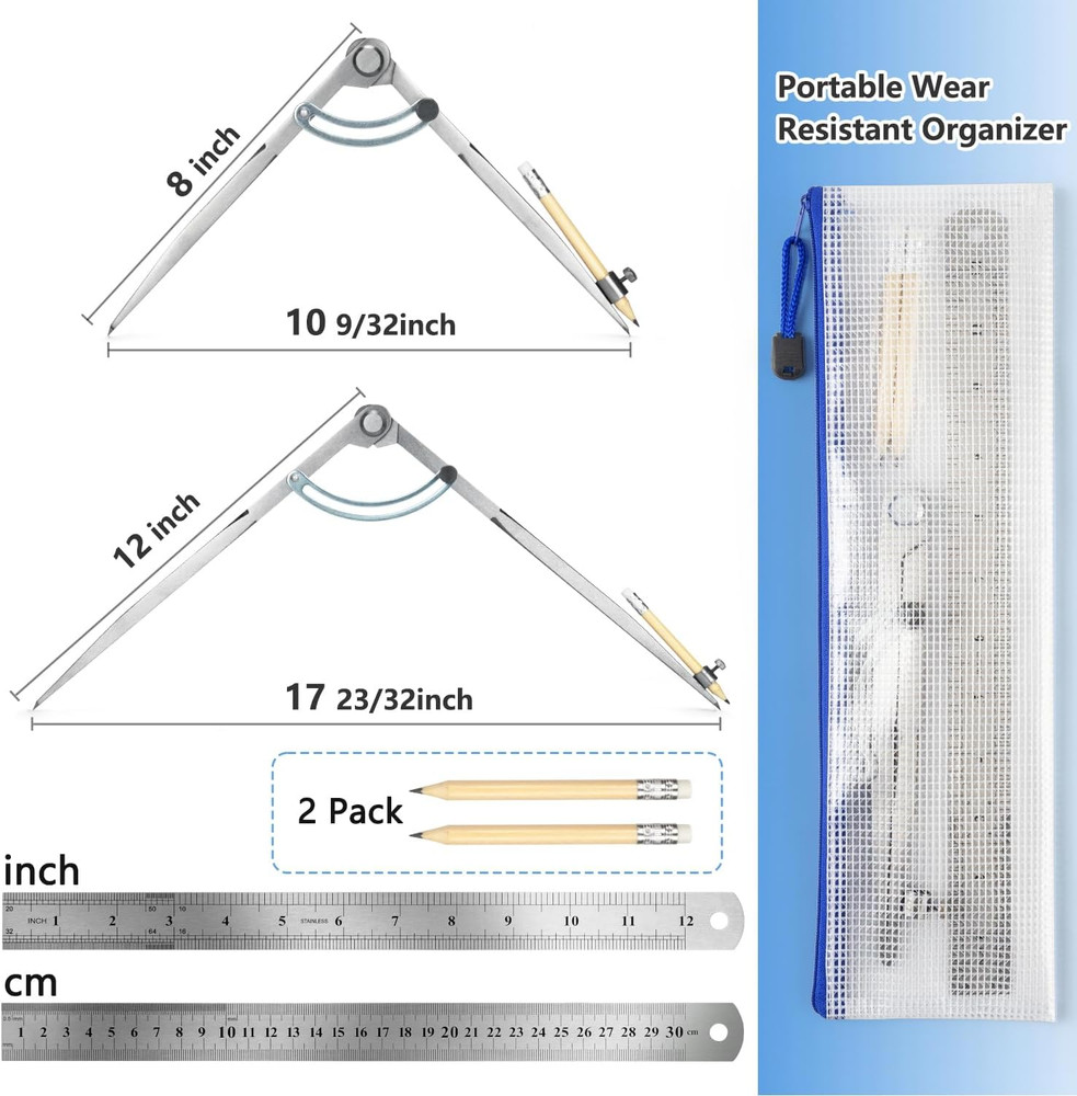 Woodworking Compass Geometry Tool - Professional Locking Drafting Compass with P