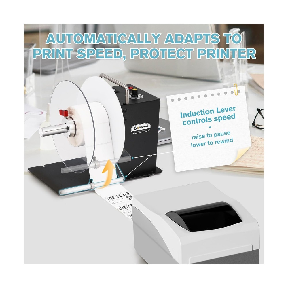 CGOLDENWALL Automatic Label Rewinder Machine, Bidirectional Rewinding, Corefr...