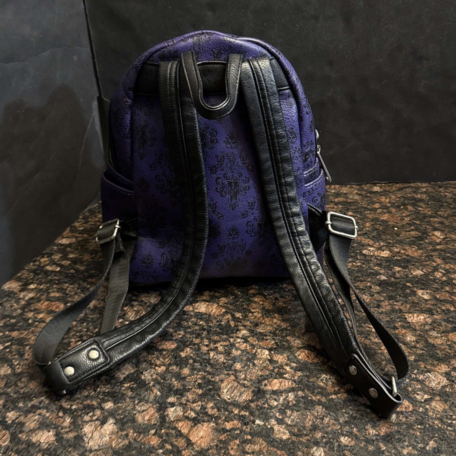 Disney Parks Loungefly Haunted Mansion Purple Black Wallpaper Mini Backpack RARE