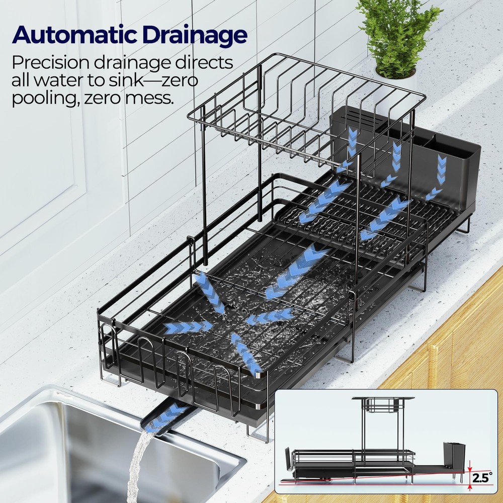 2 Tier Large Dish Drying Rack, Expandable Dish Rack for Kitchen Counter, Dish...