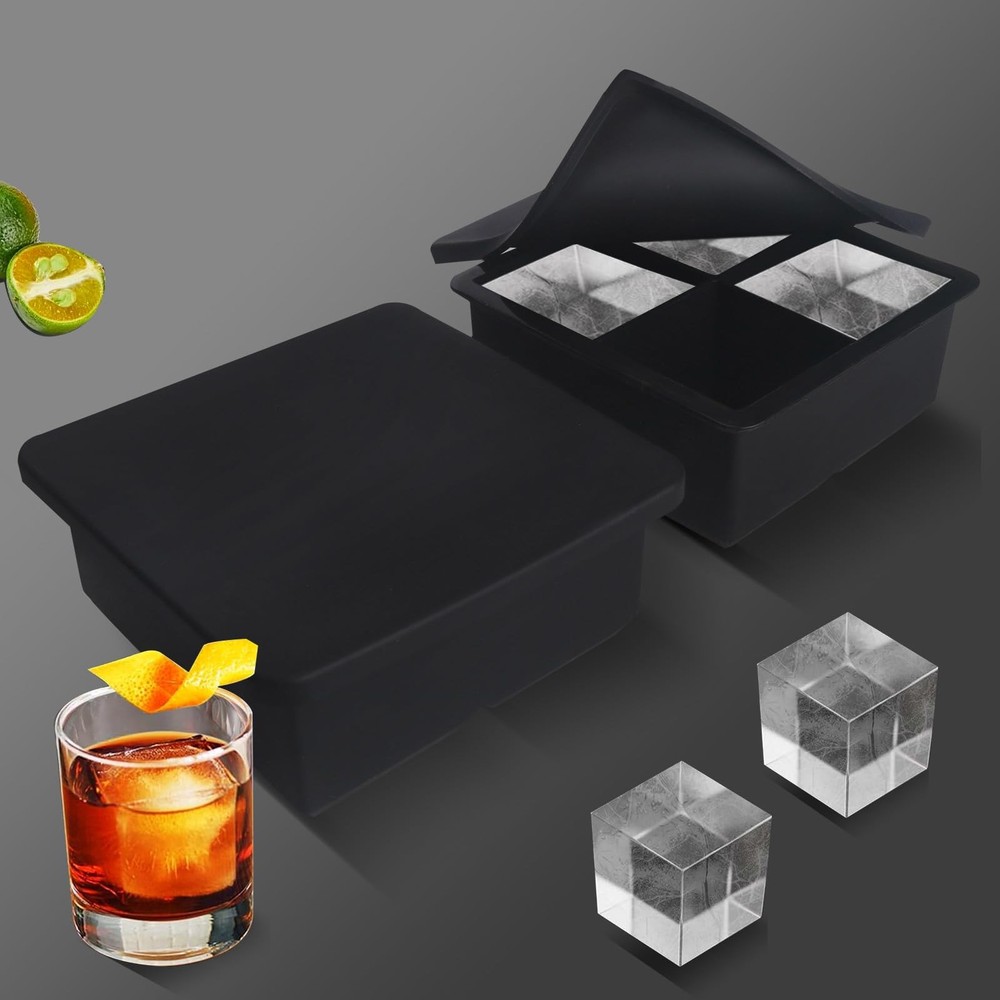Large Silicone Ice Cube Tray with Lid (2.5-Inches), Stackable Square Ice Cube...