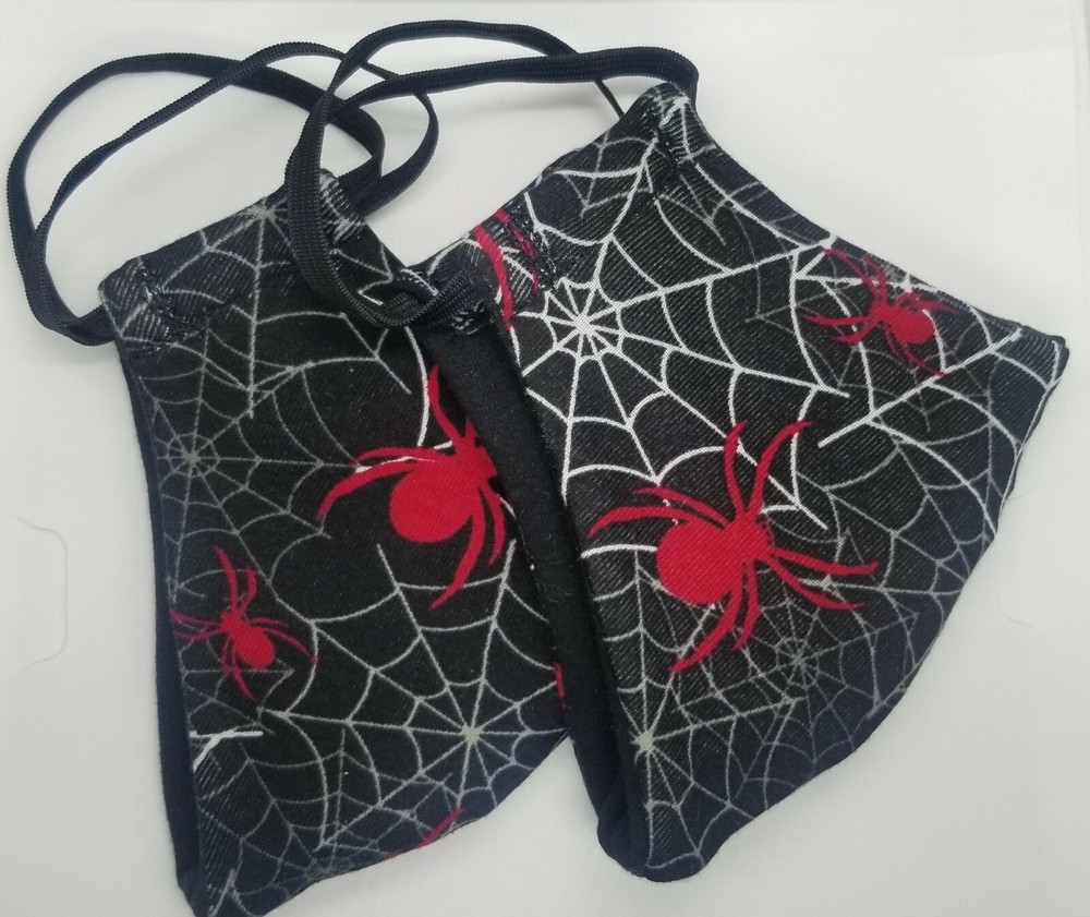 2 Pack Red Black Widow on webs handmade face masks
