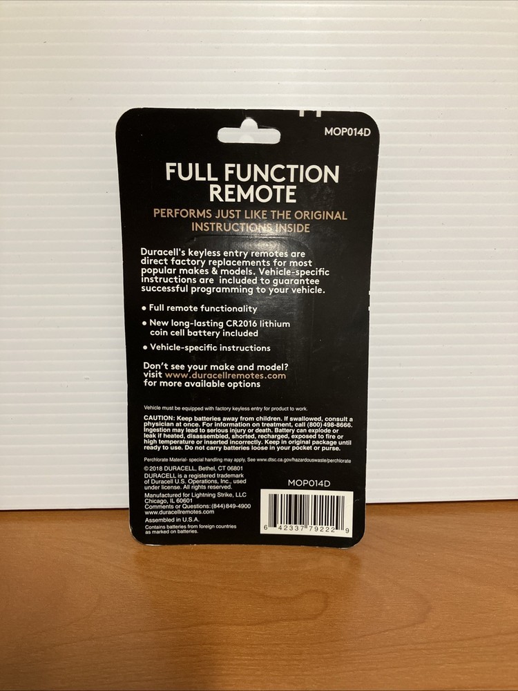 NEW DURACELL KEYLESS ENTRY FULL FUNCTION REMOTE MOP014D