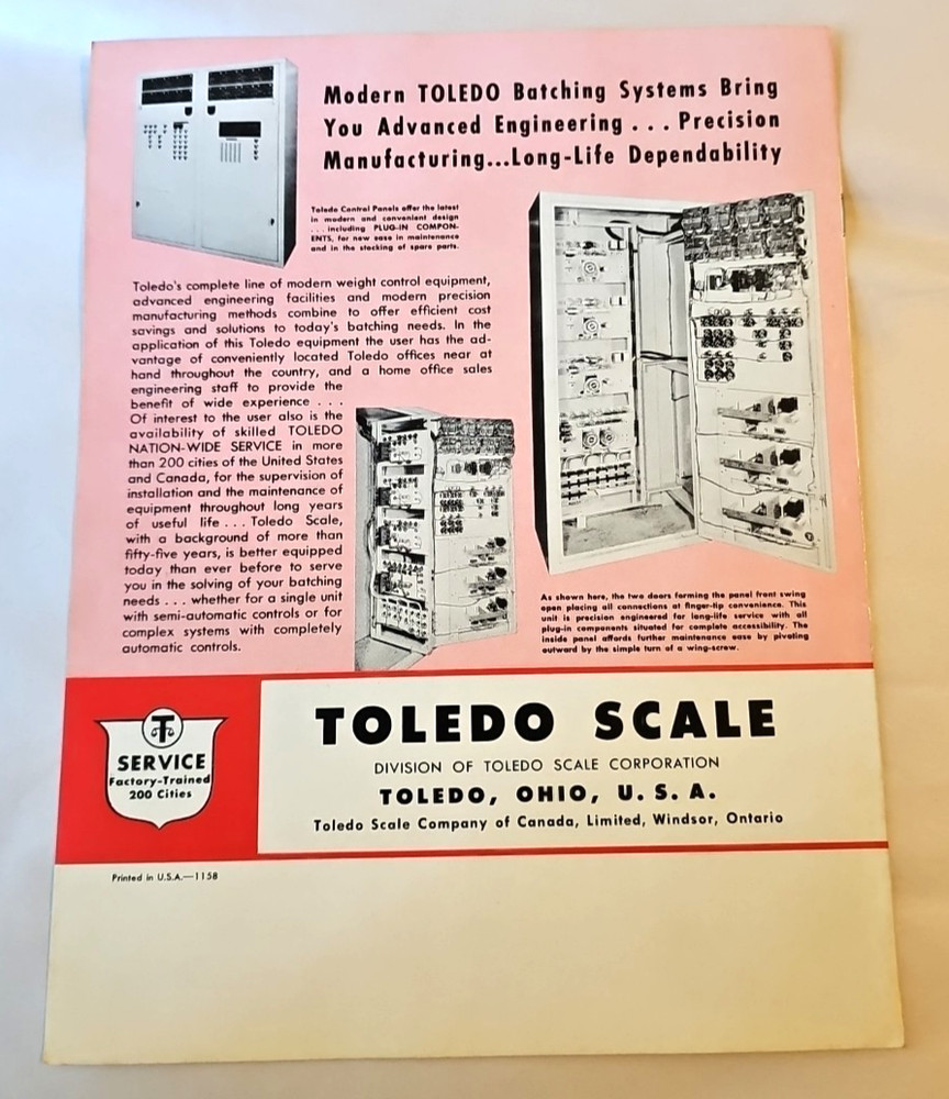 1961 Toledo Scale Co Automatic Batching Systems Advertising Booklet Form 2964