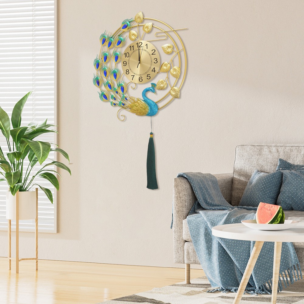 Peacock Wall Clock, Silent Art Wall Clock, Decorative Wall Clock