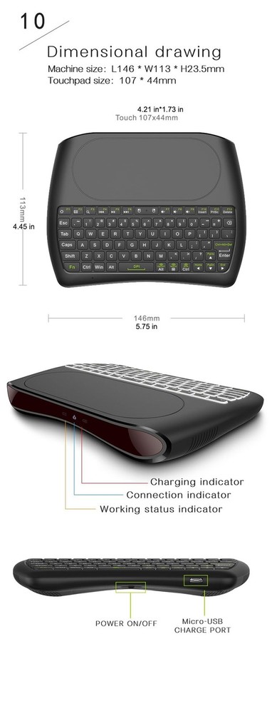 D8 Mini Bluetooth Keyboard, Rechargeable Wireless with Touchpad, Backlit Hand...
