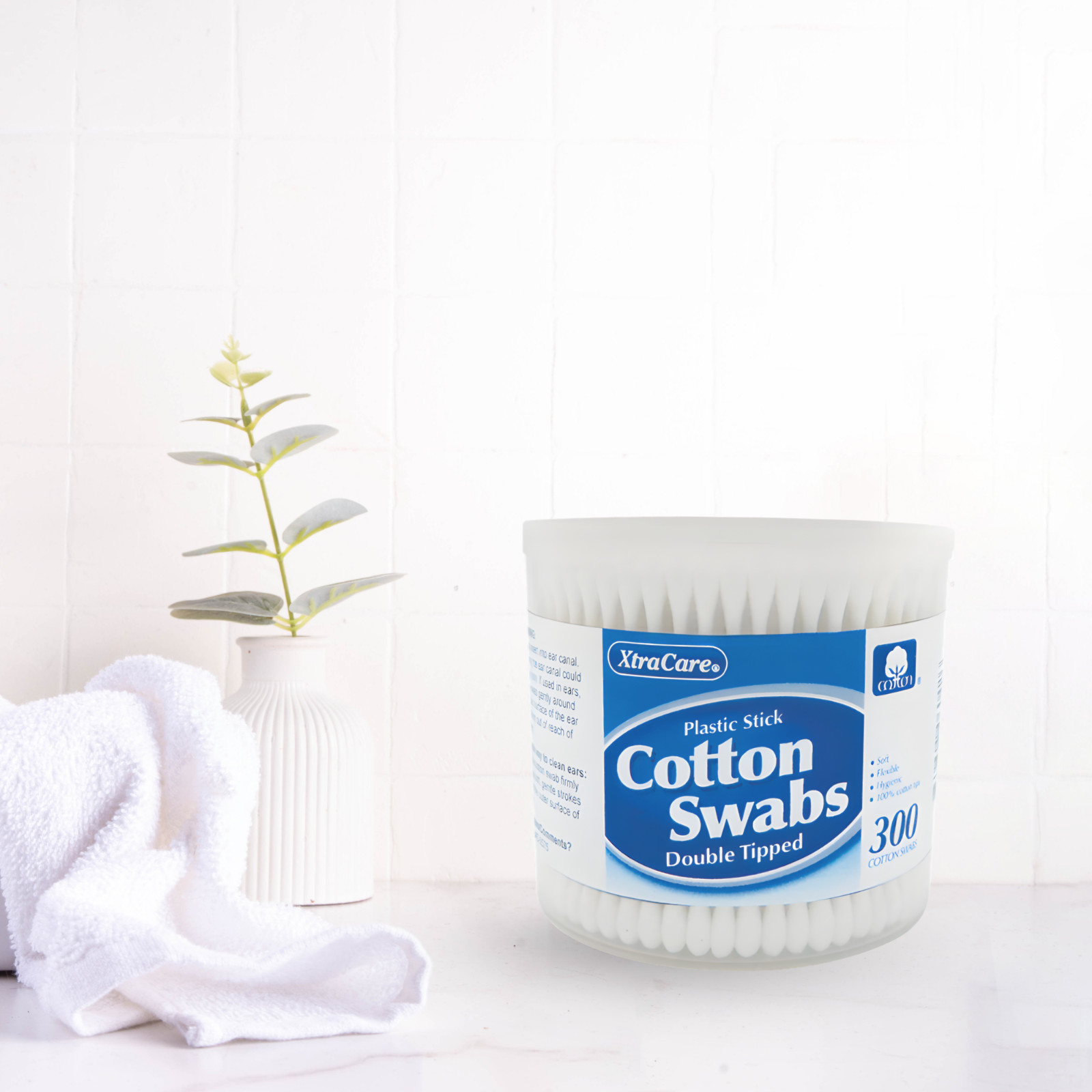 XtraCare Cotton Swabs, Double-Tipped, 300 Count – Soft & Flexible (3-Pack)