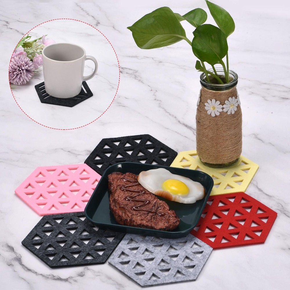 Felt Coasters 4pcs Hexagonal Tampons Coasters Blue