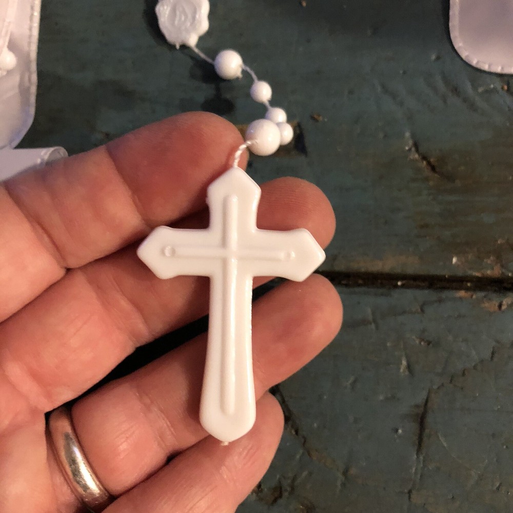 5 PLASTIC ROSARIES WHITE ROSARY LOT