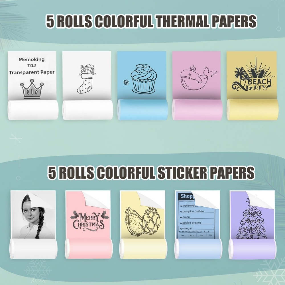 Mini Pocket Bluetooth Printer-Portable Thermal Printer with 10 Roll Papers fo...