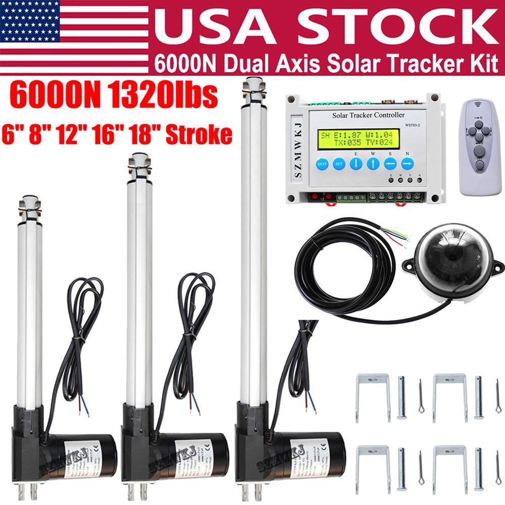 LCD Dual Axis Solar Tracker 6000N Linear Actuator Tracking Controller Track Kits