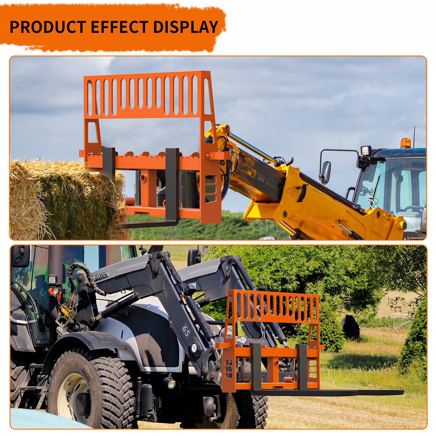 45" Skid Steer Pallet Fork Frame Orange With 48" Fork Blades Attachment 4500LBS