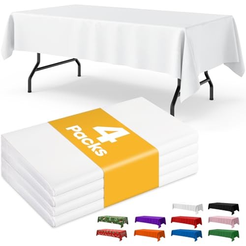 Plastic Table Cloth - 4 Pack 54" × 108" Rectangle 54" x 108" - 4 Packs White