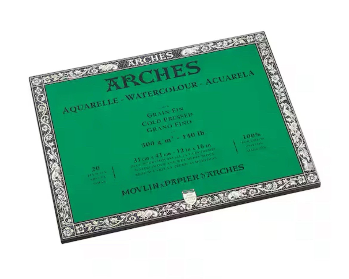 Arches Aquarelle 12x16 Watercolor Block 140lb Cold Pressed Cotton Sheets