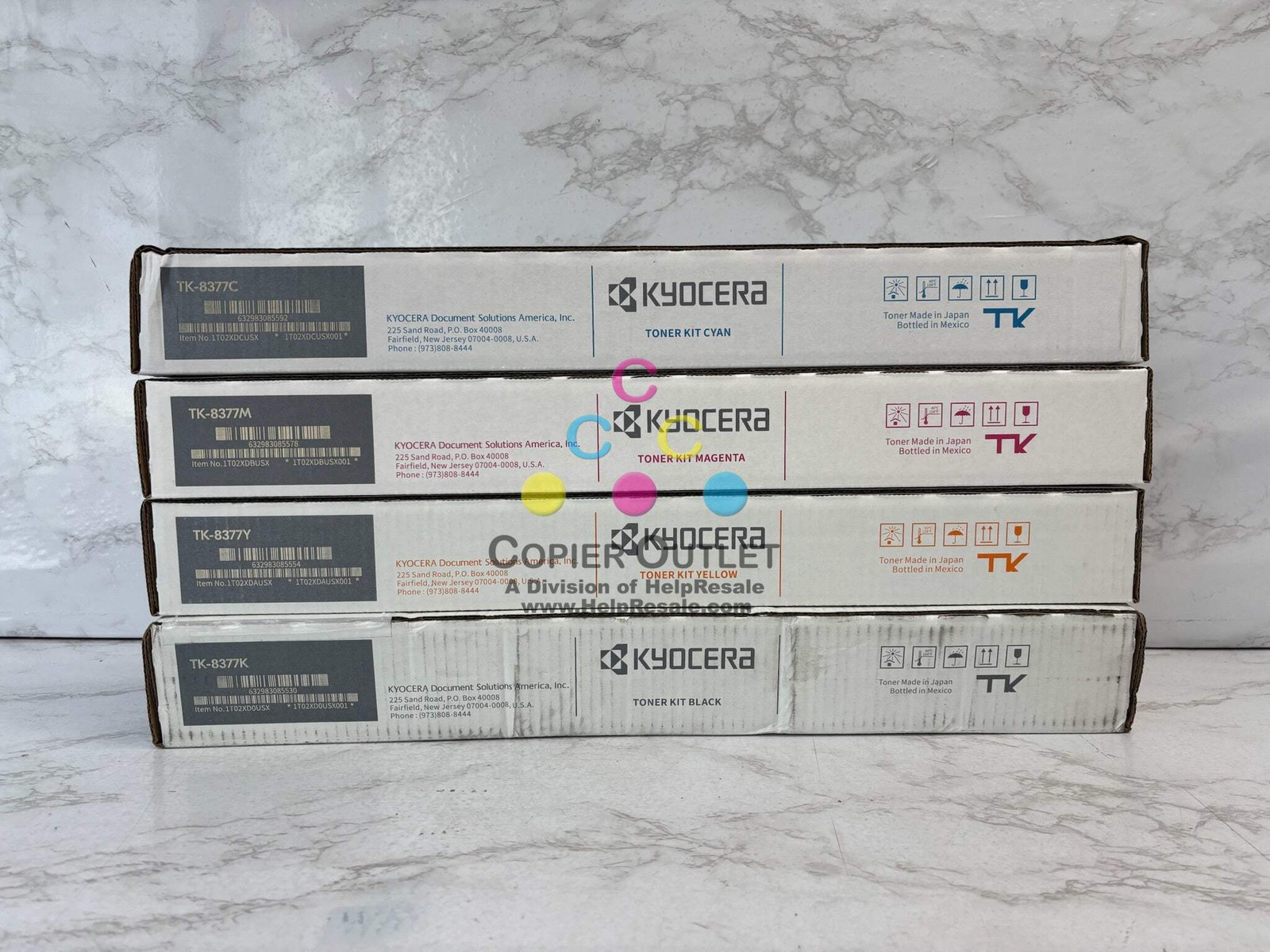 4 Genuine Kyocera TASKalfa 3554ci Cyan, Mag, Yellow & Black Toners TK-8377 CMYK