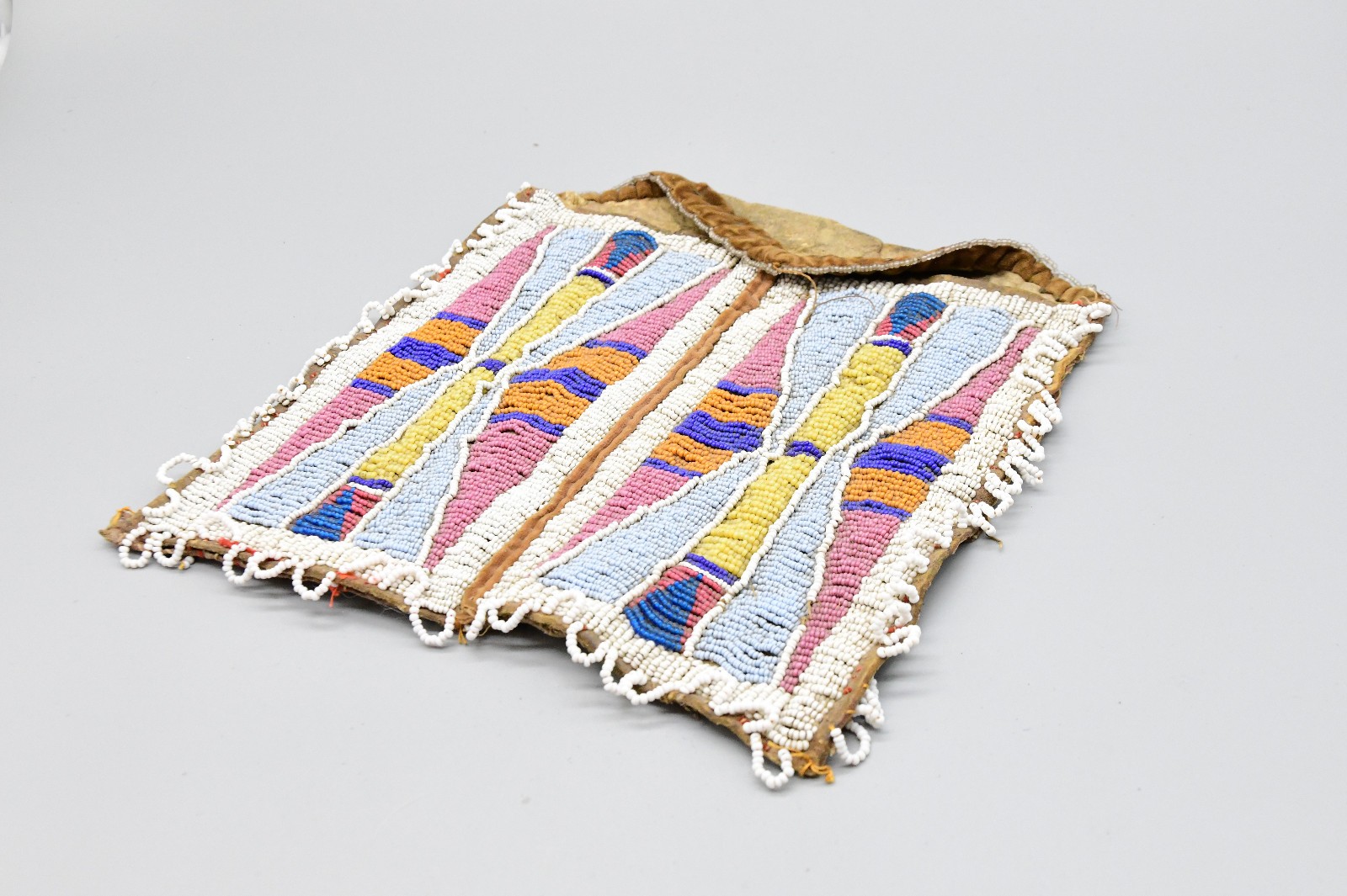 Rare Beaded Crow Beadwork Bag 1870s 8" Long 8.5" Wide