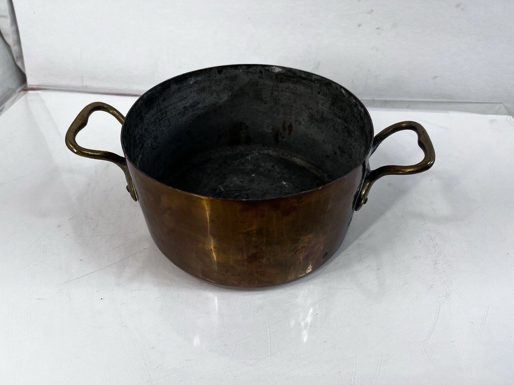 Vintage Solid Copper Stock Pot with Brass Handles Cookware 7x4”