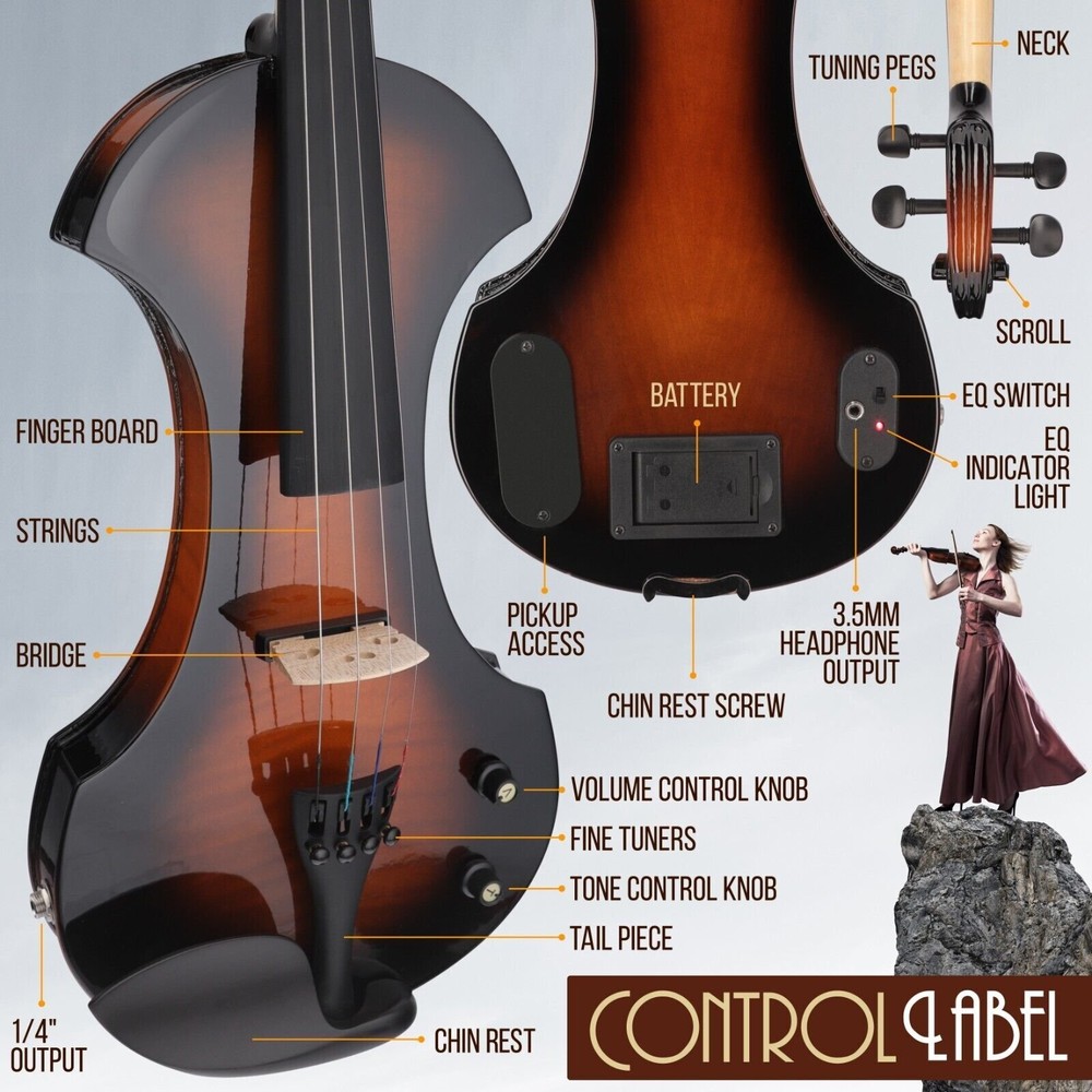 Pyle Electric Violin Stringed Instrument-Student Grade w/ Accessory kit