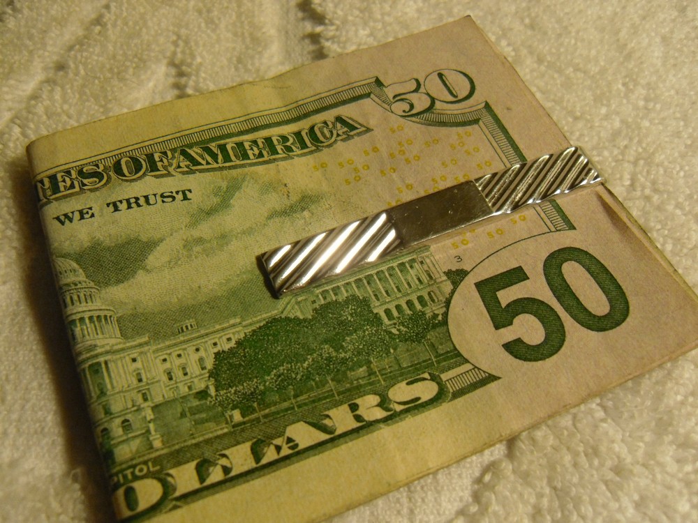 Vintage solid sterling silver tie bar / money clip - Medium - USA