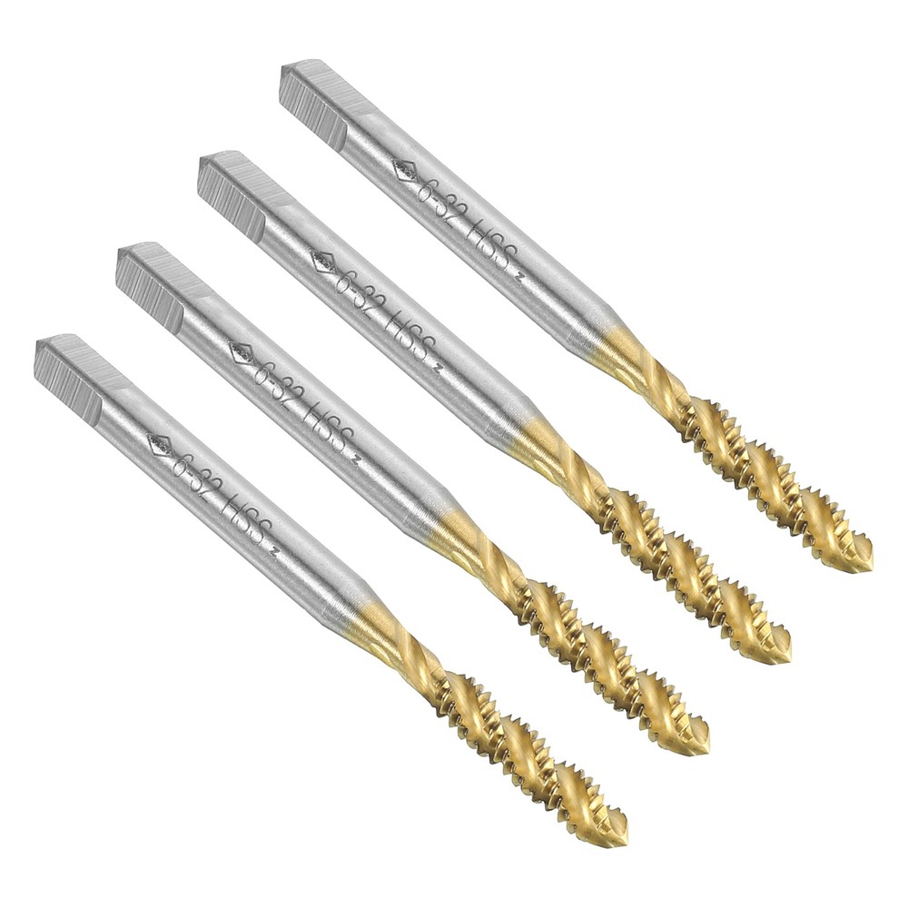 4pcs Spiral Flute Thread Taps 6-32 UNC Titanium Coated Screw Threading Tools