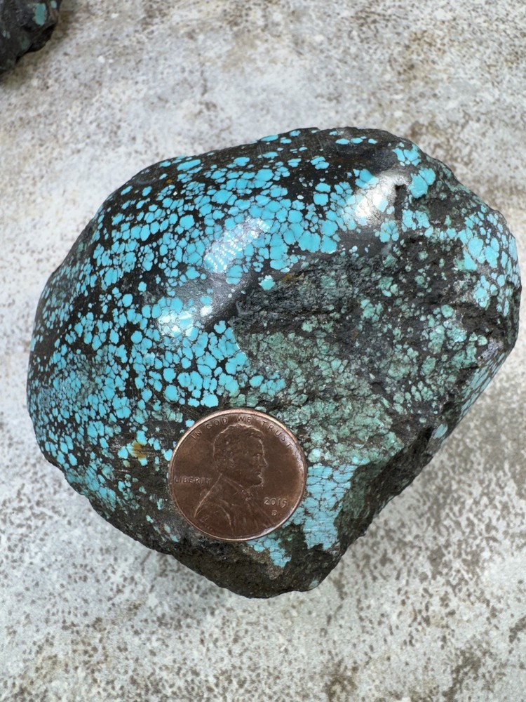 Hubei turquoise rough , solid spiderwebs nuggets in blue