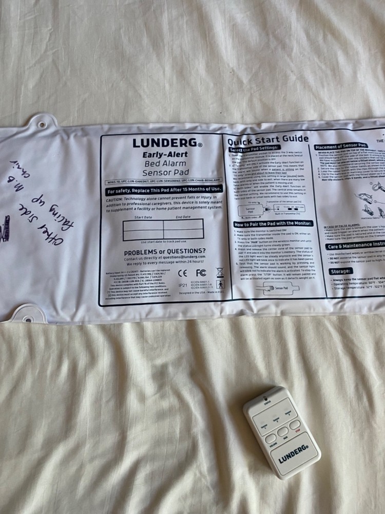 Lunderg Early Alert Bed Alarm System - Wireless Bed Sensor Pad & Pager Elderly
