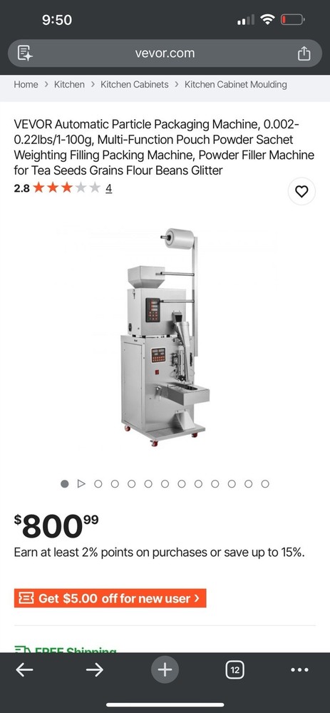 VEVOR Automatic Particle Packaging Machine 1-100g Powder Filler Multi-Function