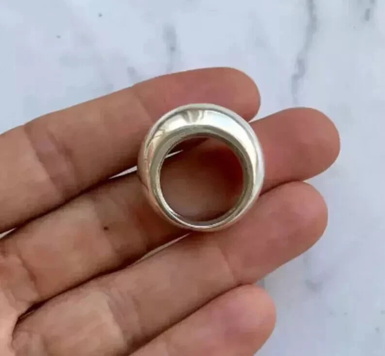 Chunky Large Domed Ring 925 Sterling Silver Ring Thick Wide Band Statement Ring