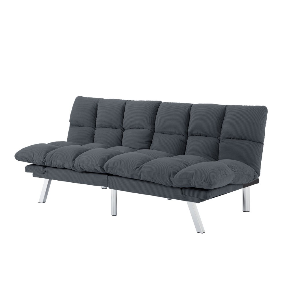 Corduroy Futon Sofa Bed 67" Twin Sleeper w/Split Back & Adjustable Armrest