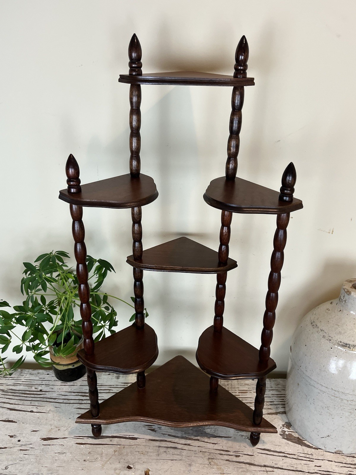 Vintage 1970s Spindle Wooden Corner Curio Display 7 Tiered Display Shelf 24 x 14