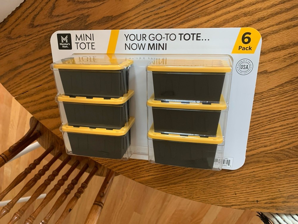 6 PACK Members Mark Mini Tote Bins Viral Tiny Mini Storage Container Yellow Lids