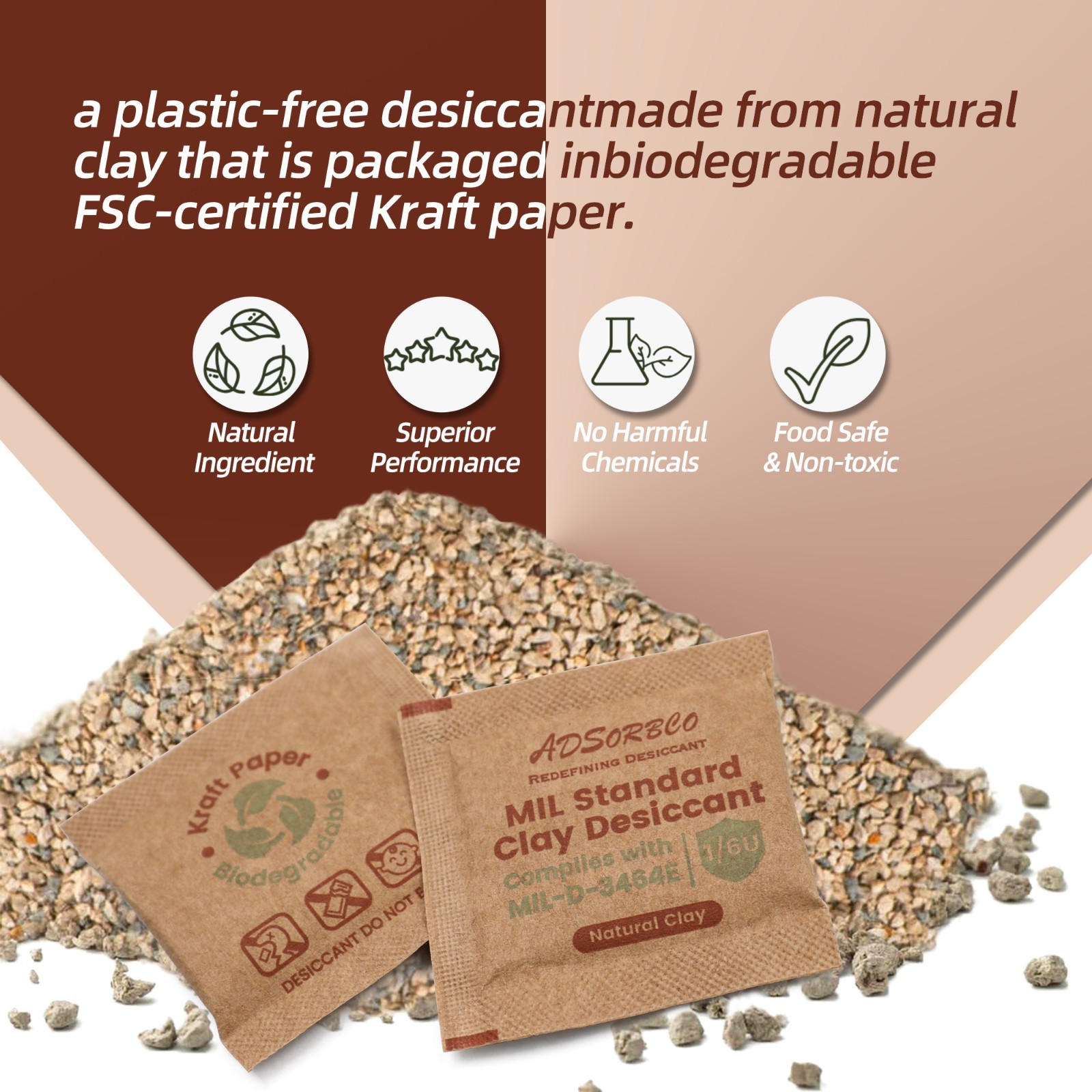 (6g x 50pcs) Adsorbco Montmorillonite Clay Desiccant Packs