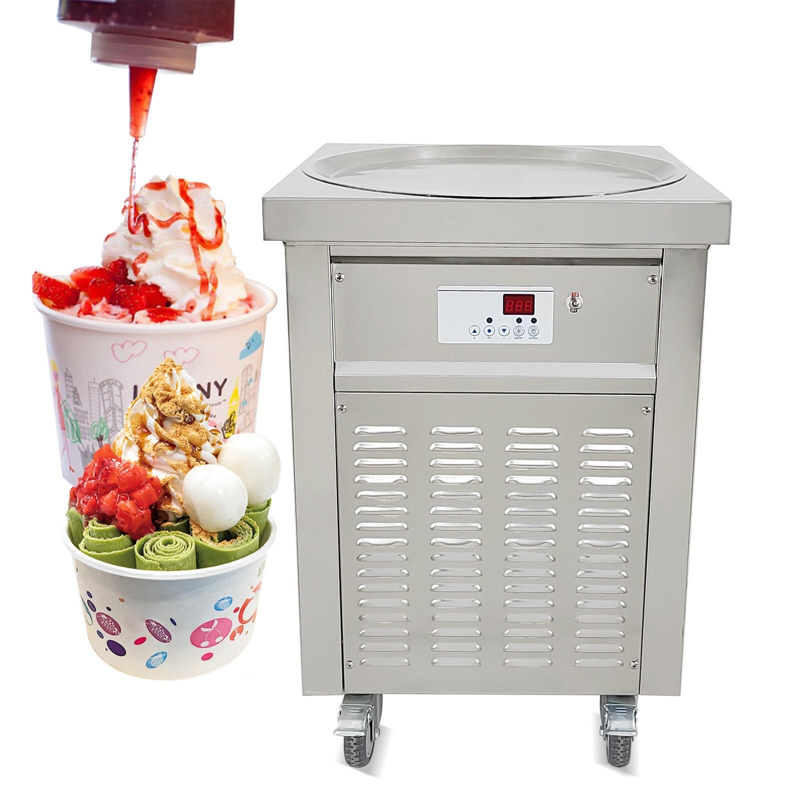 Kolice ETL Commercial Ice Cream Roll Machine, 22" (55cm ) Single Round Ice Pan