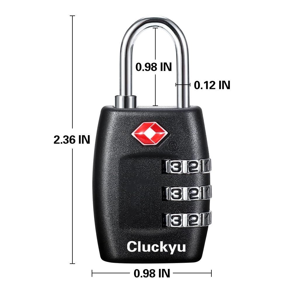 TSA Luggage Locks (4Pack) - 3 Digit Combination Padlocks - Approved Black