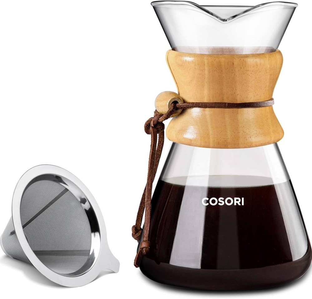 Pour Over Coffee Maker W/ Double Layer Stainless Steel Filter 8-Cup 34oz Drip
