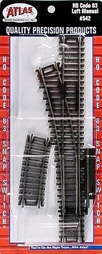 Atlas Code 83 Manual Left-Hand - HO Scale Nickel Silver Model Train Track - #542