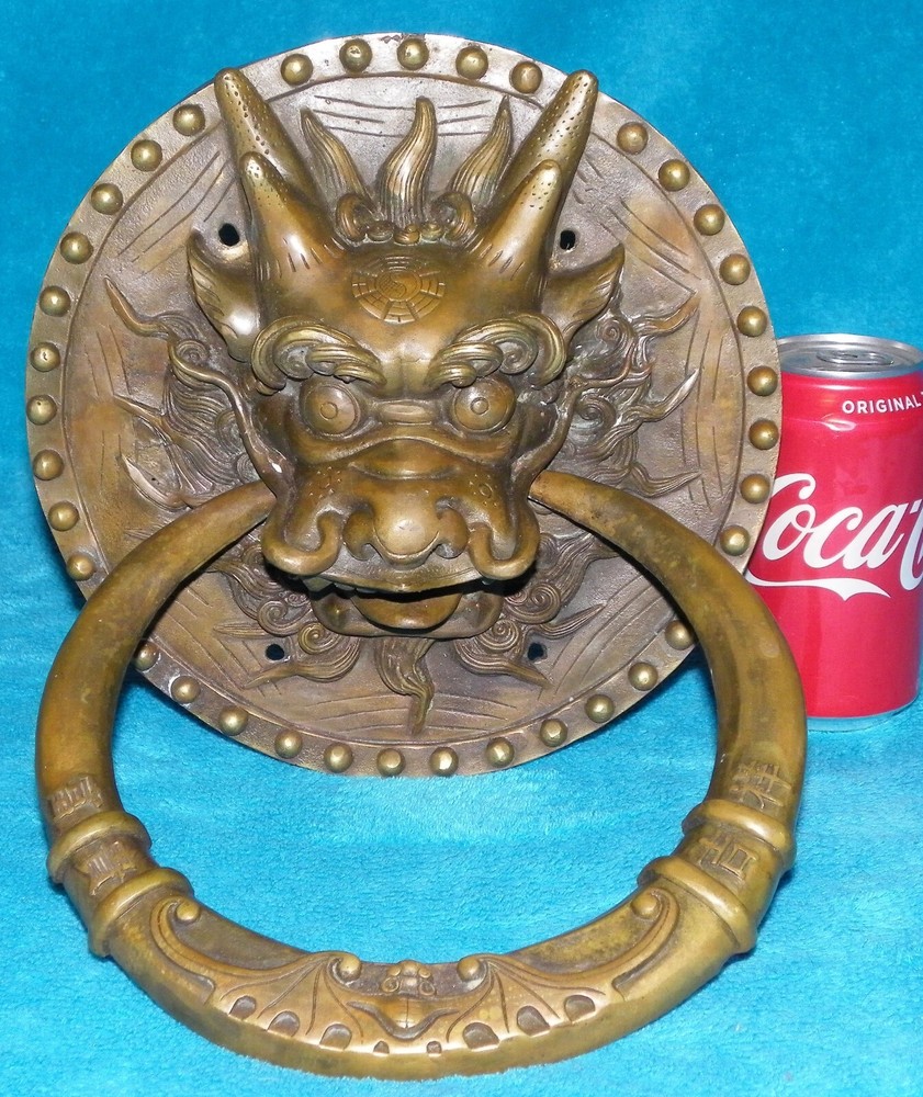 Big! 13" Chinese DRAGON Door Knocker Vintage SOLID BRASS