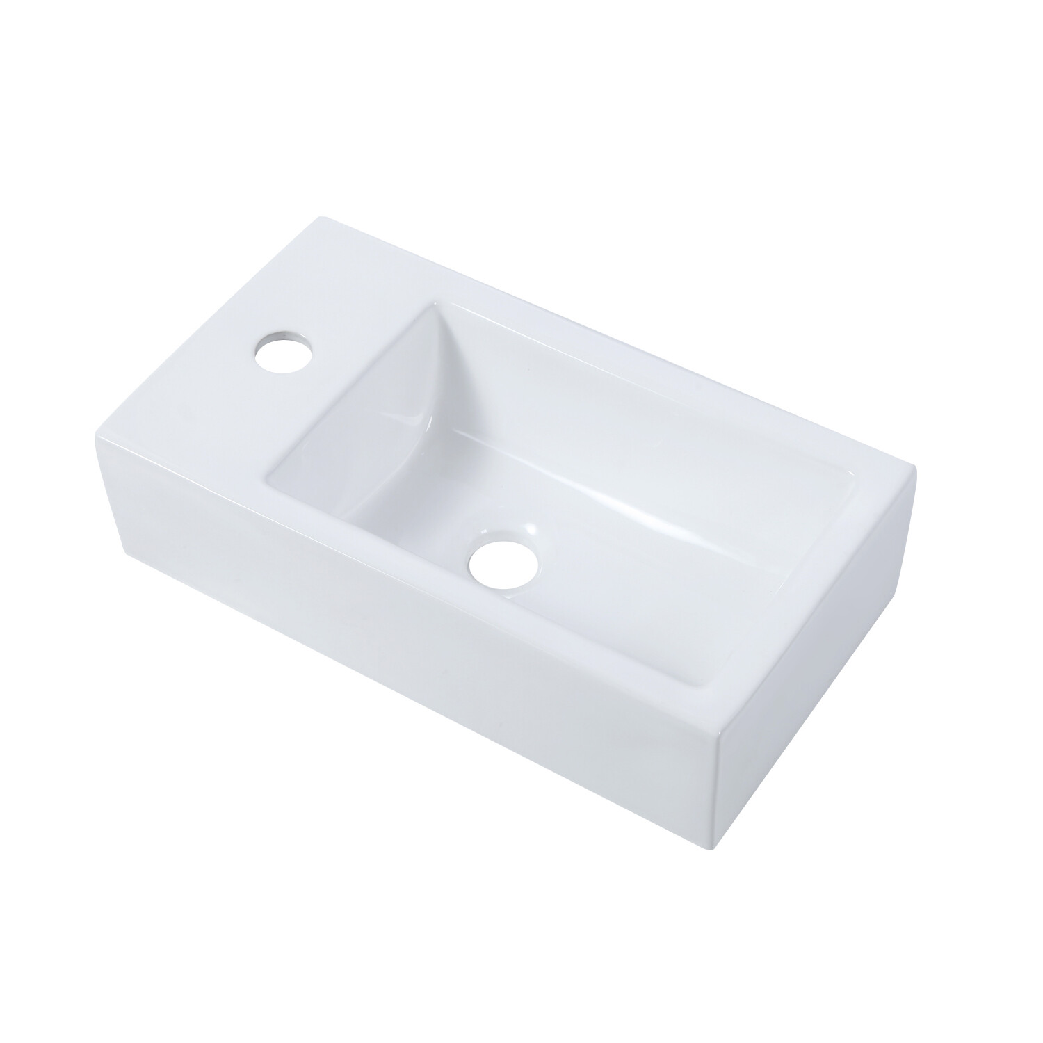 Small Wall Mount Vessel Sink Rectangle Sink White Ceramic Bathroom Sink, Left