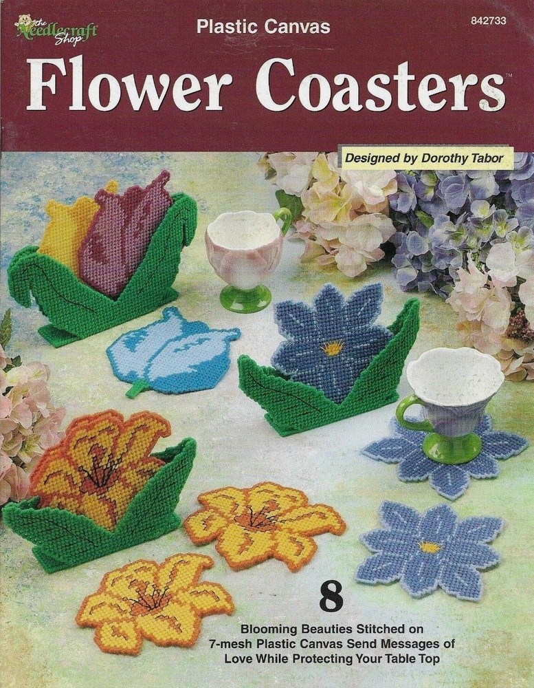 FLOWER COASTERS 8 DESIGNS HOME DECOR PLASTIC CANVAS PATTERN BOOK