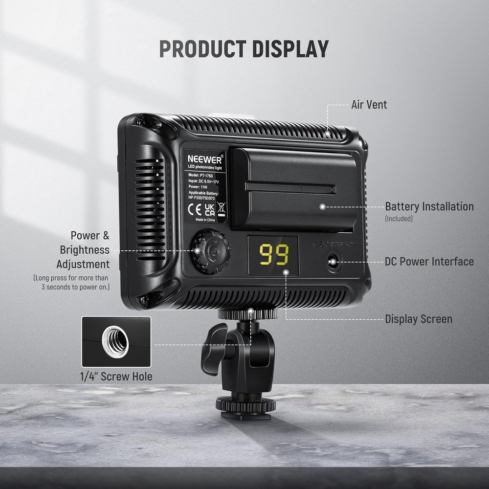 Camera Video Light Photo Dimmable LED Panel with 1/4" Thread for Canon, Nikon