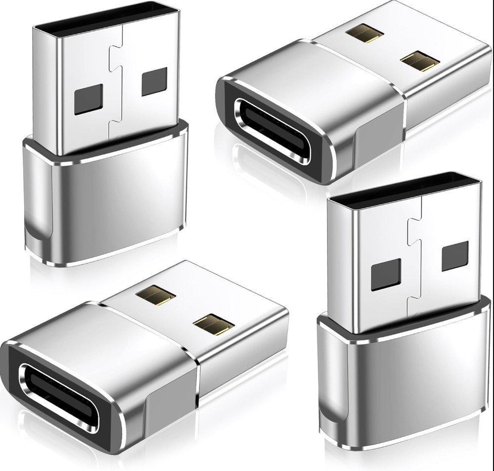 USB C To USB A Adapter, 4 pack, Silver, Smartphone, Computer, Tablet
