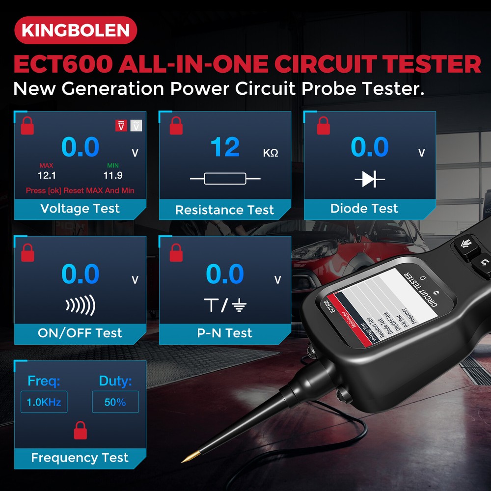 KINGBOLEN ECT600 12V-24V Multi-function Power Circuit Probe Tool Battery Tester