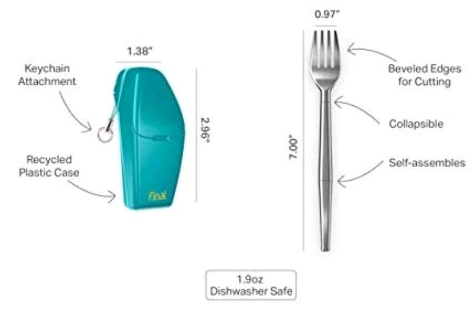 Final Fork Stainless Steel Collapsible Cyan-ara Plastic Case, Silver Fork