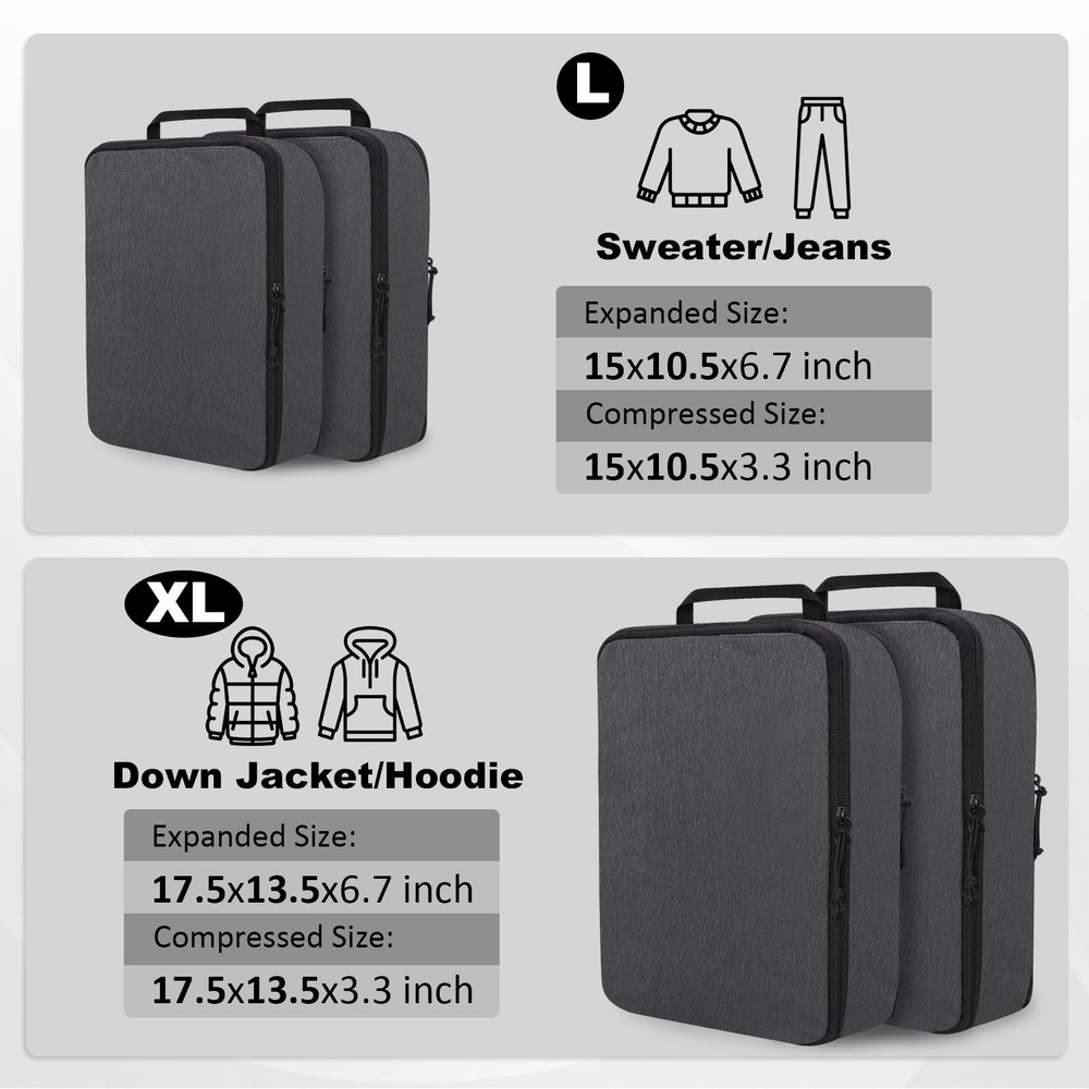 Compression Packing Cubes for Travel Essentials, 4 Set Expandable Travel Cube...