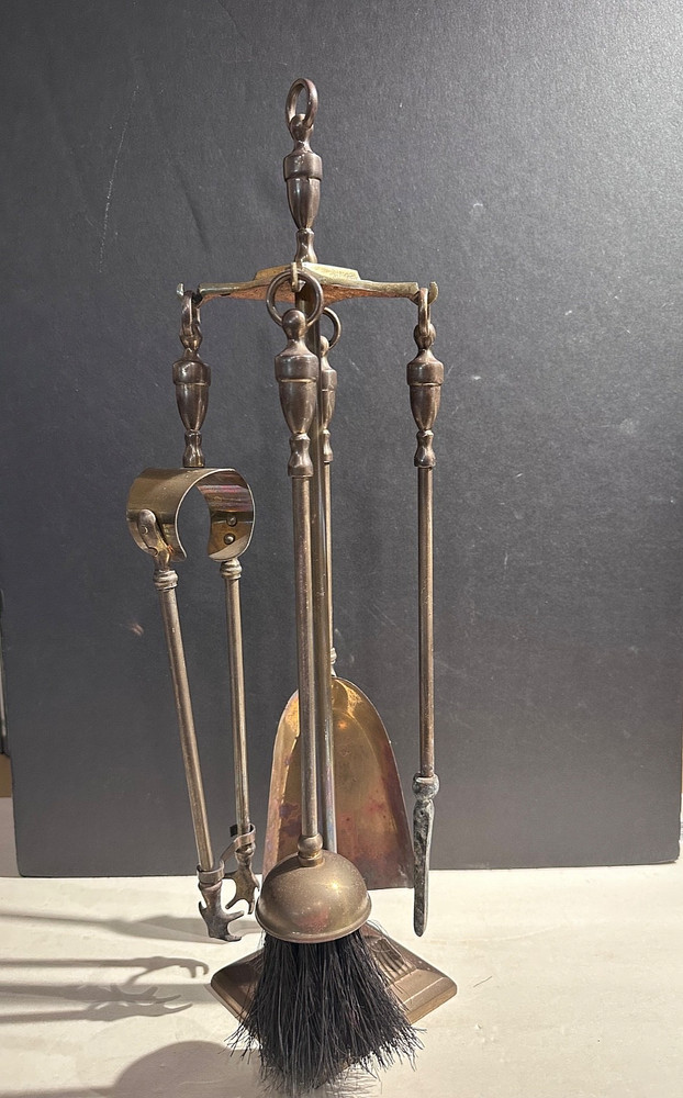 Fireplace tool set, vintage, brass