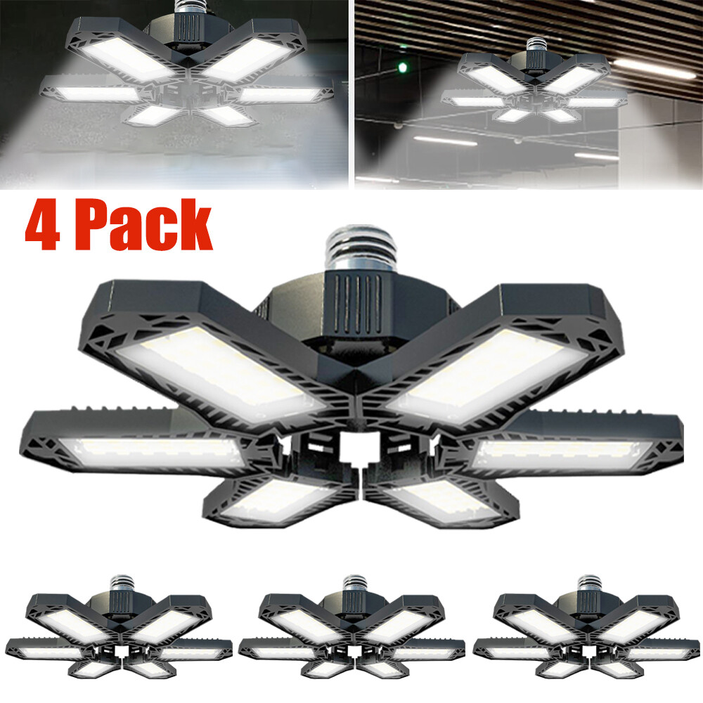 4 Pack 200W LED Garage Lights Deformable 1000000LM Bulb Ceiling Workshop Lamp