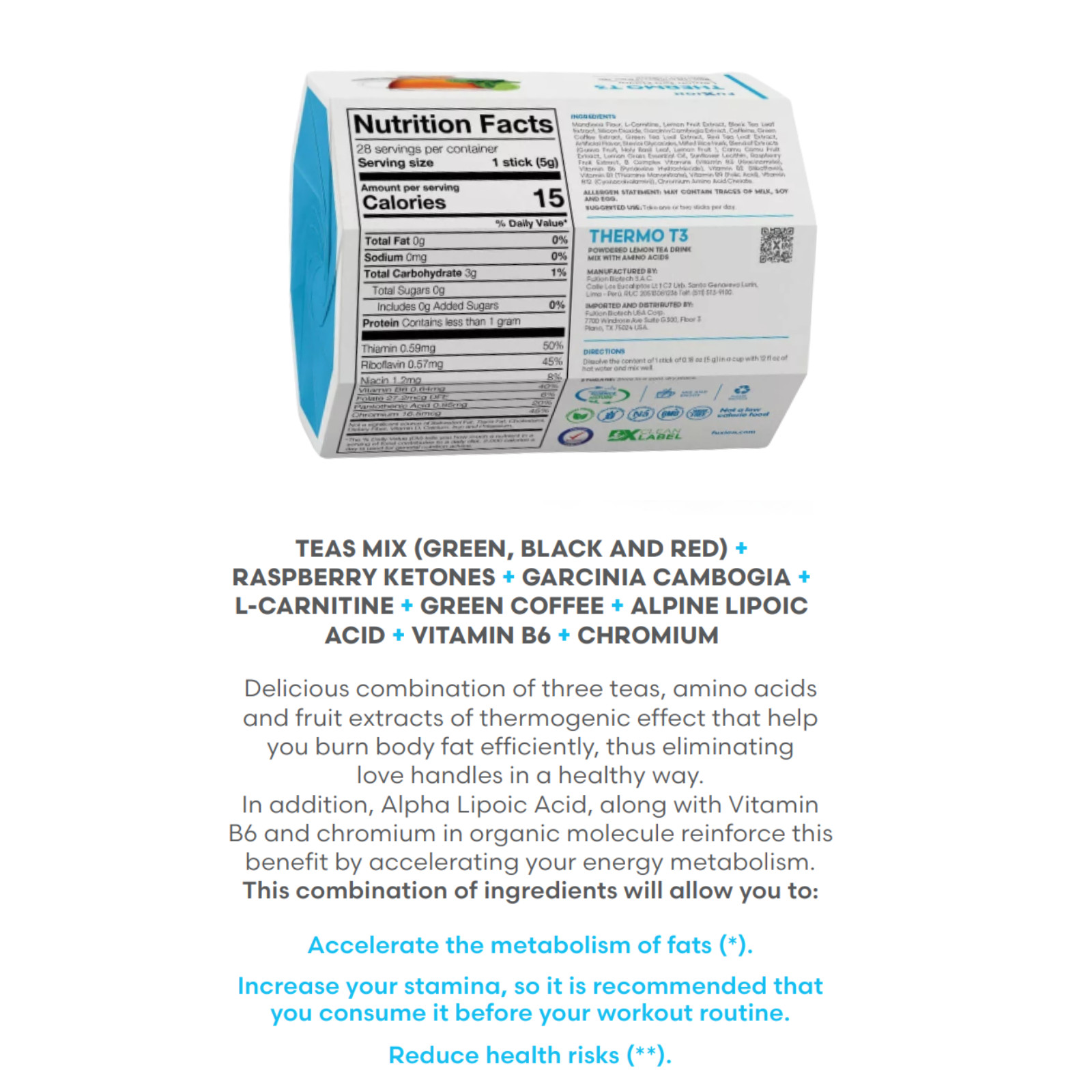 FuXion Thermo T3 Support Your Energy & Fat Metabolism Lemon Tea Flavor 28 Sticks